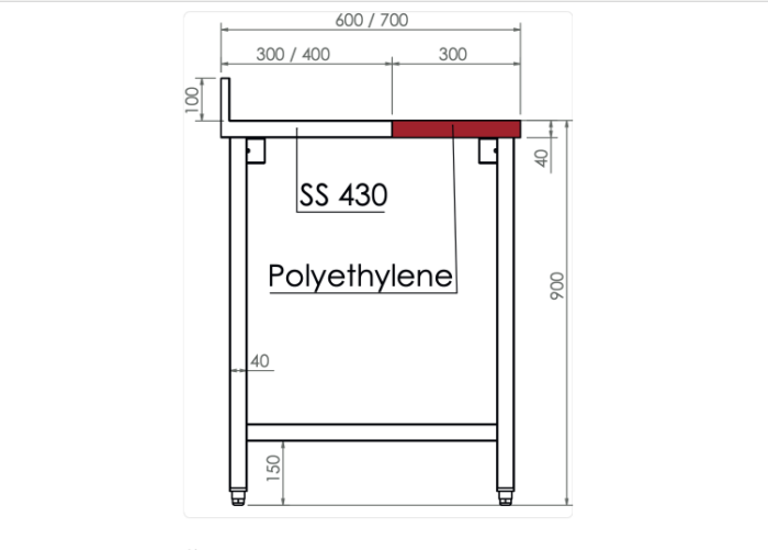 Polyethylene werktafel met rvs werkblad - Demontabel - Afbeelding 2
